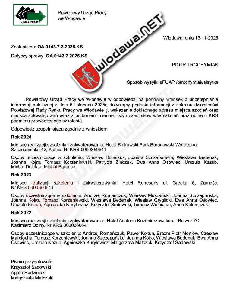 Powiat: Szkolenia w Kazimierzu, Zamościu, Kielcach czyli Powiatowa Rada Rynku Pracy na wyjeździe Wydarzenia z miasta Włodawy powiat włodawskiego i gminy Włodawa oraz Polesie Zachodnie na Sygnale i 24 na dobę